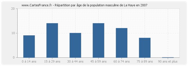 Répartition par âge de la population masculine de La Haye en 2007